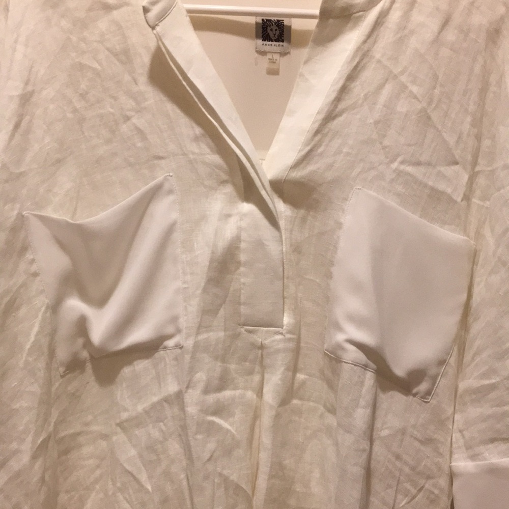 Anne Klein womens 100% Linen Tunic/cover up top blouse 3/4 sleeves Size Large - Picture 3 of 11